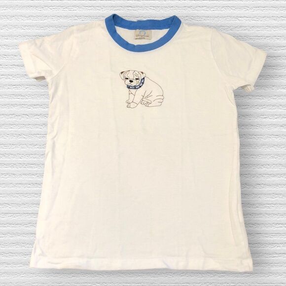 Pennymead Embroidered Bull Dog Puppy Tee Size 8 Blue and White - Picture 1 of 5